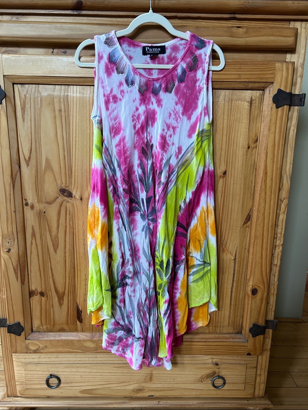 Pams Casuals Tie-Dye Floral Swing Sleeveless Dress/Coverup 100% Rayon